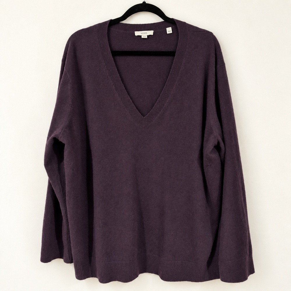 Vince Cashmere V-Neck Sweater 2X Purple Oversized Luxury Pullover Knit Cozy